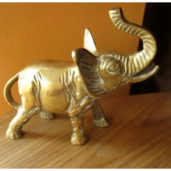 3.5" Vintage Brass Elephant Small Statue Sculpture Desk Ornament Home Decor - Picture 1 of 5
